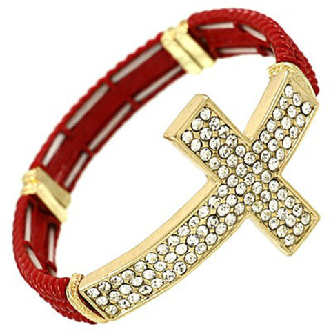 Trendy Fashion Religious Cross Elastic Bracelet for Women / AZBRST061-GRC