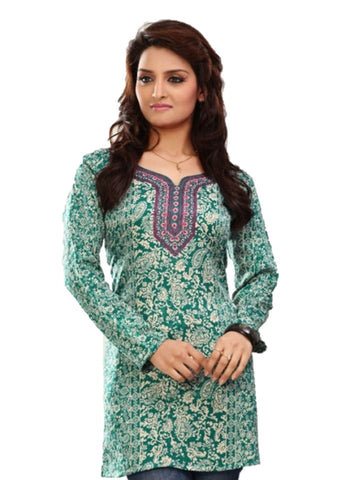Indian Tunic Top Womens / Kurti Printed Blouse tops - AZDKJD-EX04AG