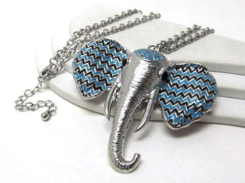 Arras Creations Fashion Epoxy Elephant Head Drop Long Chain Necklace For Women / AZFJLO030-STU