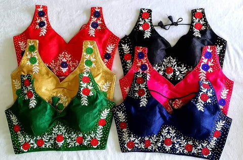 Phantom Silk Multi Embroidery Bollywood Readymade Saree Blouse / RMSB002
