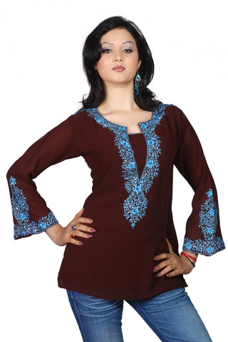 Gorgeously Brown Embroidered Designer Kurti Tunic BH22