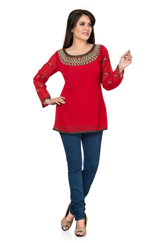 Remarkable Red Exclusively Party Wear Georgette Tunic Top AD23