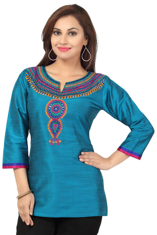 The New Age Ethnicity Turquoise Blue Short Kurta For Women BD126