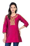 Majestic Magenta Raw Silk  Short Tunic Top With Designer Embroidery BD326