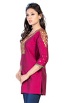 Majestic Magenta Raw Silk  Short Tunic Top With Designer Embroidery BD326-2