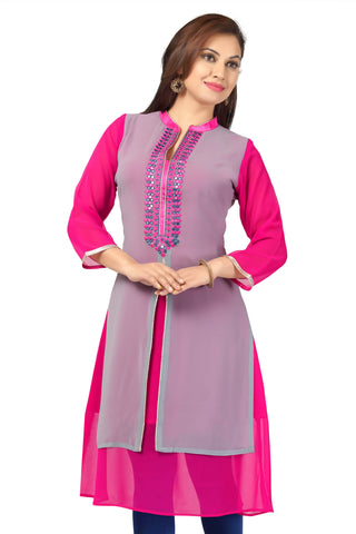 Grace Butterfly Ash Grey Layered ALine Georgette Designer Tunic BD125