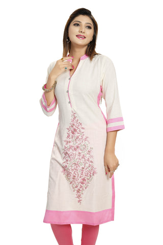 Ravishing Off White Rayon Designer Kurti With Pink Embroidery MK111