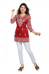 Red Printed Faux Crepe Ladies Short Kurti Tunic MI518R-1