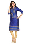 A La Mode Luxury Cotton Silk Tunic In Royal Blue And Gold MM140