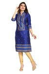 A La Mode Luxury Cotton Silk Tunic In Royal Blue And Gold MM140-2