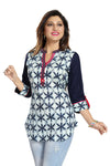 Casual Craze Blue And White Cotton Printed Short Tunic Top For Women MM143-2