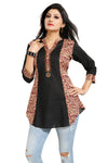 Black Allure ALine Asymmetrical Short Tunic With Kalamkari Print For Everyday Wear SC1032-2