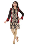 Black Fine Georgette Short Tunic Top With Red And Beige Machine Embroidery AN01-2