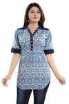 Lustre Blue Cotton Ethnic Printed Apple Bottom Short Tunic Top NK31