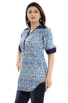 Lustre Blue Cotton Ethnic Printed Apple Bottom Short Tunic Top NK31-1