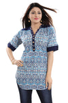 Lustre Blue Cotton Ethnic Printed Apple Bottom Short Tunic Top NK31-2