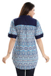 Lustre Blue Cotton Ethnic Printed Apple Bottom Short Tunic Top NK31-3