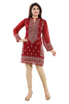 Graceful Maroon Short Fine Georgette Tunic With Intricate Embroidery For Enthic Lovers AN04