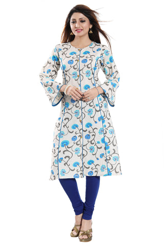 Pearl Pride Flex Cotton Printed Tunic With Blue Piping NK39