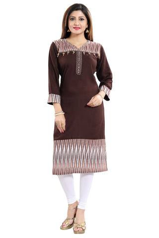 Befitting Brown Rayon Cotton Short Designer Tunic With Modern Accessories SC1078