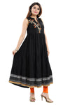 Black Rayon Printed Anarkali Style Sleeveless Tunic With Floral Patchwork MM224-1