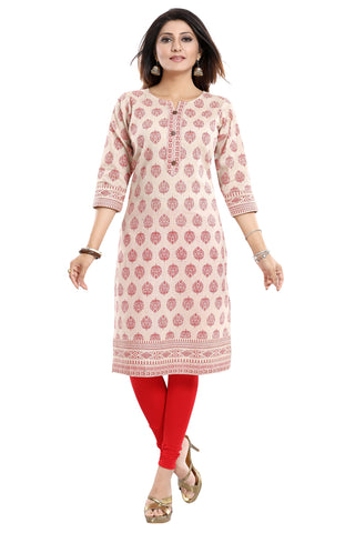 Traditional Galore South Cotton Printed Beige Kurti For Everyday Wear NK49