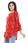 Floral Attire Red Poly Crepe Short Kurta With Frilled Sleeves SC2493-1