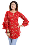 Floral Attire Red Poly Crepe Short Kurta With Frilled Sleeves SC2493-2