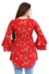 Floral Attire Red Poly Crepe Short Kurta With Frilled Sleeves SC2493-3