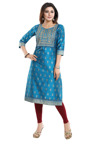 Glamorous Ethnic Blue Raw Silk Tunic With Embroidery MM246