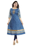 Glorious T.Blue Round Neck Flared Long Kurti With Three Fourth Sleeves MM244