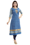Glorious T.Blue Round Neck Flared Long Kurti With Three Fourth Sleeves MM244-1