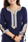 Graceful Navy Blue Alluring Indian Designer Kurti Tunic With Lace Detailing BD423-2