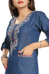 Denim Tunic With Pockets And Thread Work DN2216-2