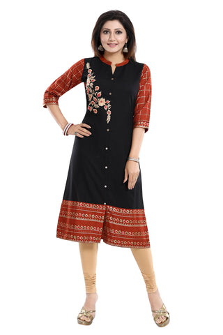 Designer Rayon Long Kurti With Embroidery MM253
