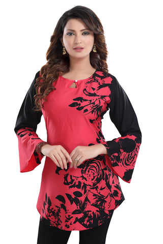 Scintillating Tomato Red And Black Short Kurti For Stylistas SC2409S