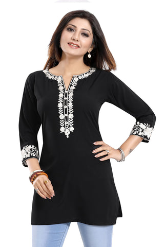 Enticing Black Embroidered Women Short Tunic Design BD428