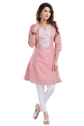 Pink Cotton Tunic With Embroidery Work NK64