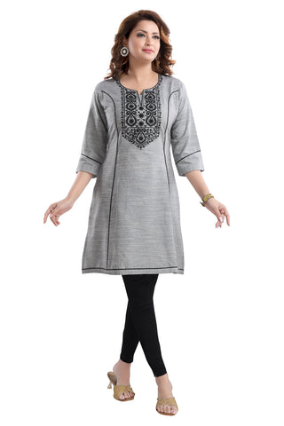 Gray South Cotton Tunic With Embroidery NK65